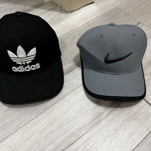 Adidas Black Trefoil Cap & Nike Gray Swoosh Cap - Two Pack